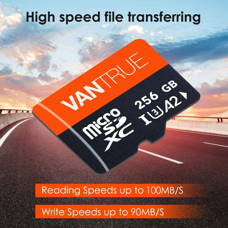 VANTRUE 256GB microSD Speicherkarte, A2 UHS-I U3 4K, inkl. Adapter, Kompatibel mit Dashcam, Smartpho