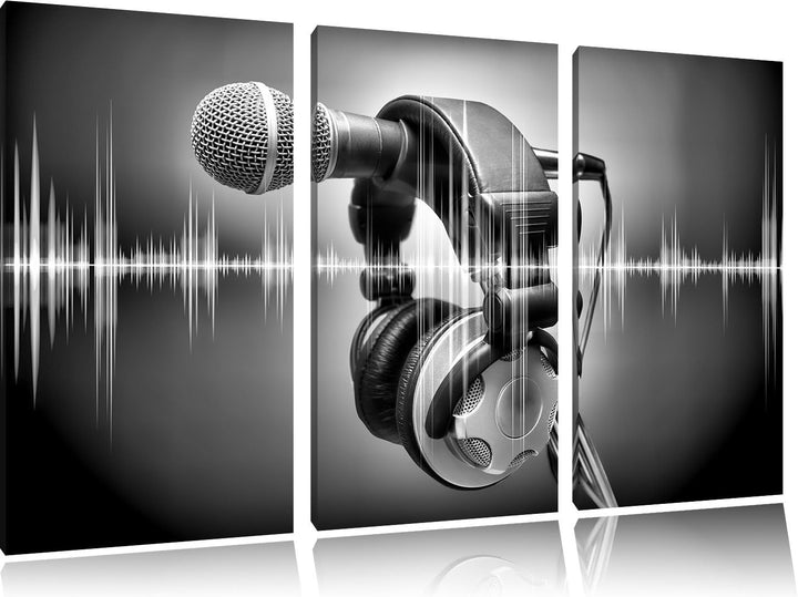Pixxprint Mikrofon als Leinwandbild/Grösse: 3 Teilig (120x80 cm) cm/Wandbild/Kunstdruck/fertig bespa