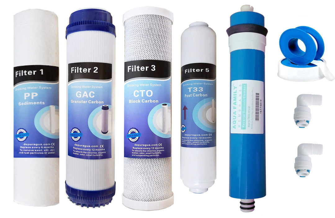 Depurtek | 5-stufige Umkehrosmose-Membran & 4 Filter | 50 GPD TFC | Vor-/Nachfilter | Universell kom
