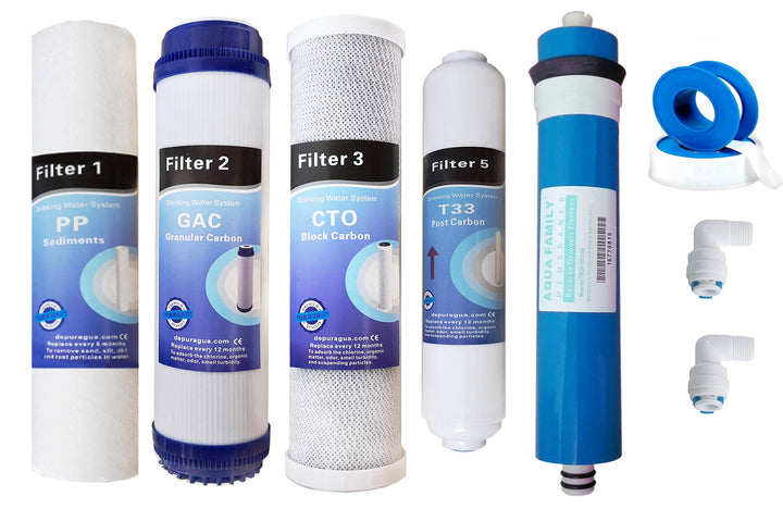 Depurtek | 5-stufige Umkehrosmose-Membran & 4 Filter | 50 GPD TFC | Vor-/Nachfilter | Universell kom