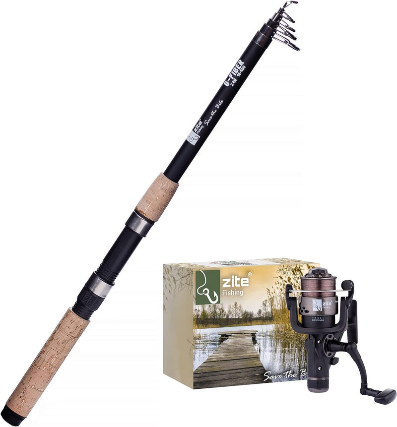 Zite Fishing Angel-Set / 2,70m Teleskoprute & Freilaufrolle mit Schnur Bespult / Karpfen Aal Zander