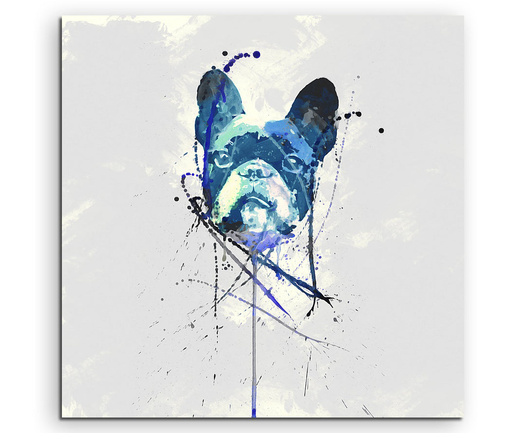 Paul Sinus Art Frech Bulldog II 60x60cm Keilrahmenbild Kunstbild Aquarell Art Wandbild auf Leinwand