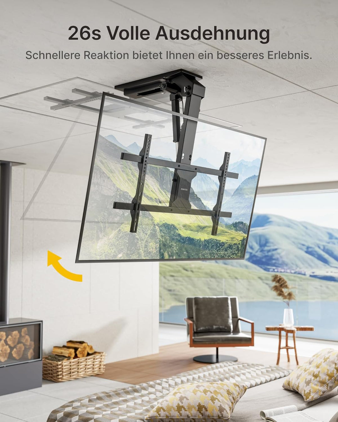 monTEK TV Deckenhalterung Elektrisch für 43-86 Zoll Fernseher, Elektrische TV Halterung Motorisiert