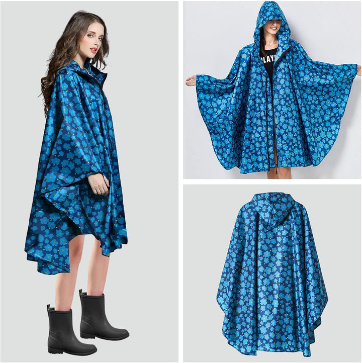 SOPPY Regenmantel für Frauen, Langer Regenponcho wasserdichte Regenbekleidung Regenjacke Winddichte
