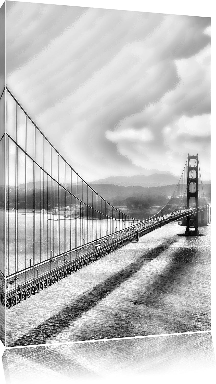 Pixxprint Monocrome, Golden Gate Bridge, San Francisco, Black and White, Format: 100x70 auf Leinwand