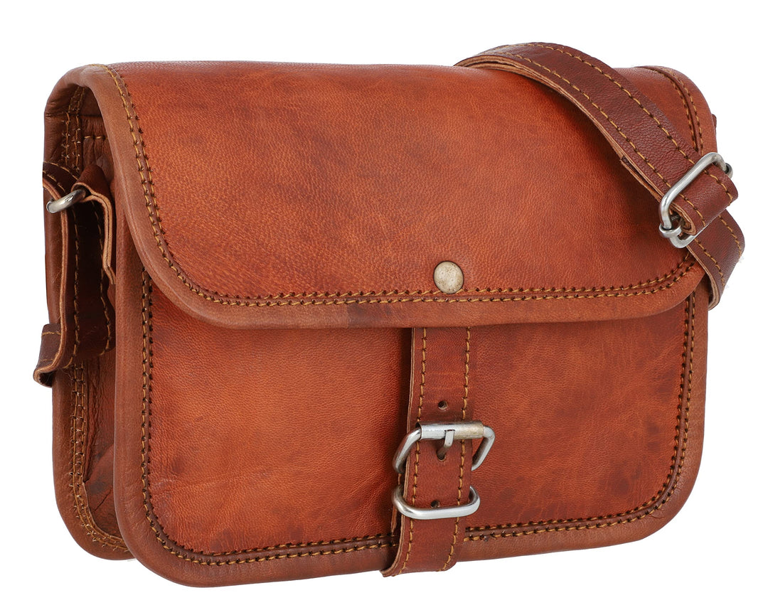 Gusti Umhängetasche Leder - Mary S Damen Handtasche Umhängetasche klein Vintage Braun Leder Braun S,