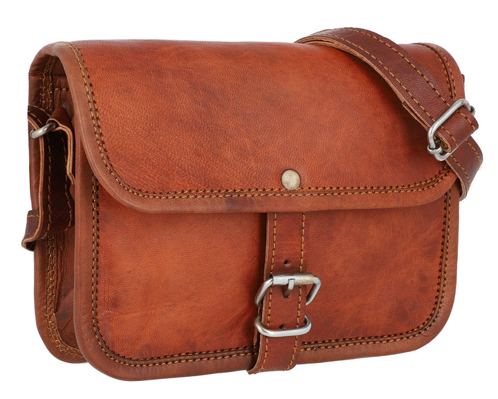 Gusti Umhängetasche Leder - Mary S Damen Handtasche Umhängetasche klein Vintage Braun Leder Braun S,