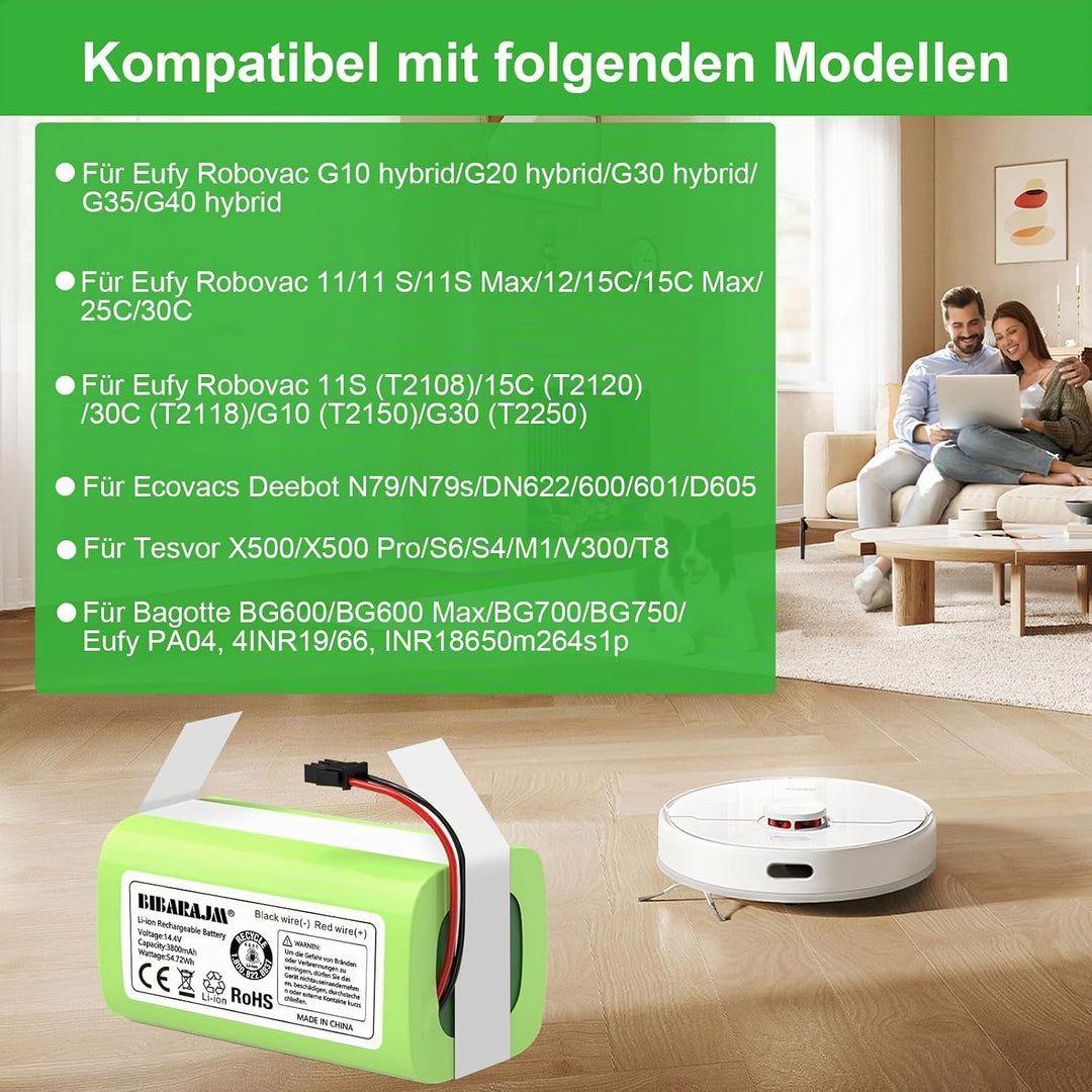 3800 mAh 14.4 V Ersatzakku für Eufy RoboVac 11 11S 11S Plus 11S MAX 12 15C MAX 30 30C 35C G10 Hybrid
