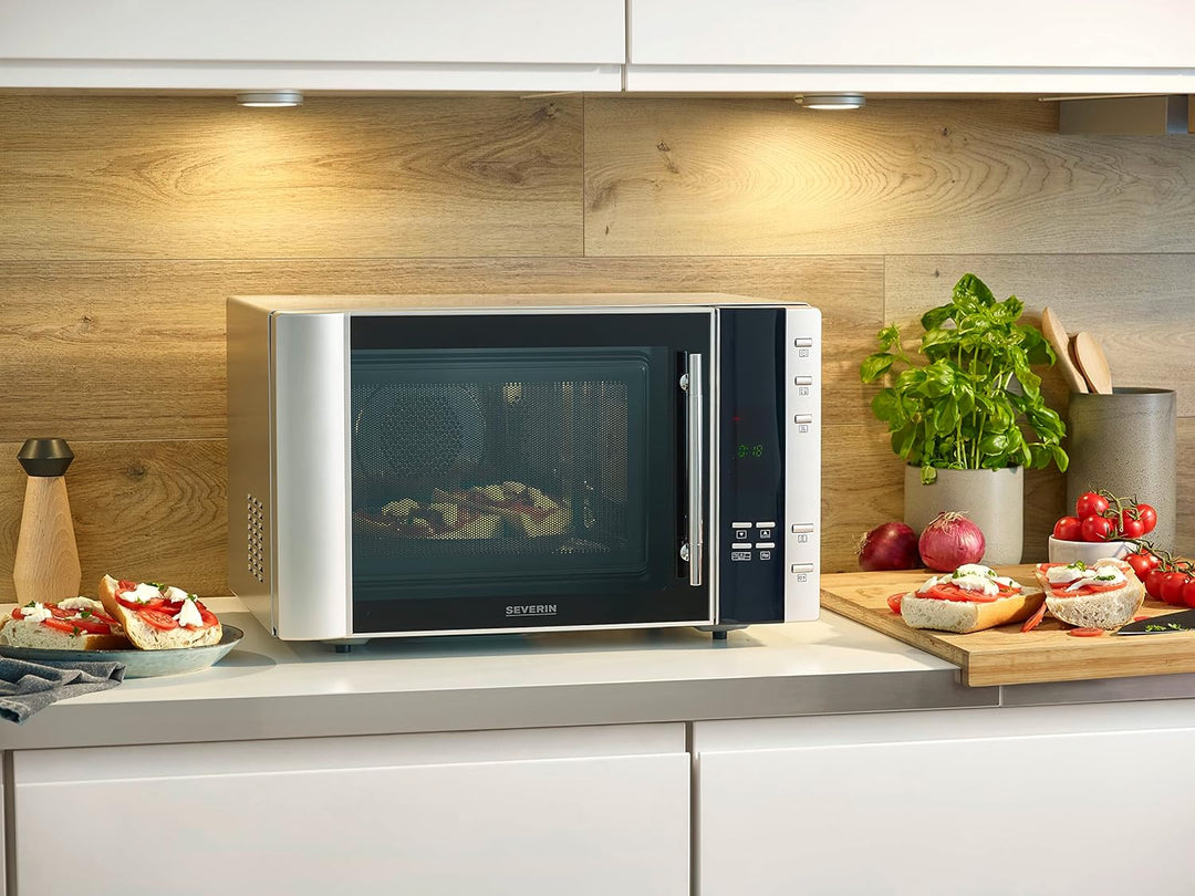 SEVERIN 3-in-1 Mikrowelle mit Grill und Heissluftfunktion, Minibackofen mit 10 Automatik-Programmen,