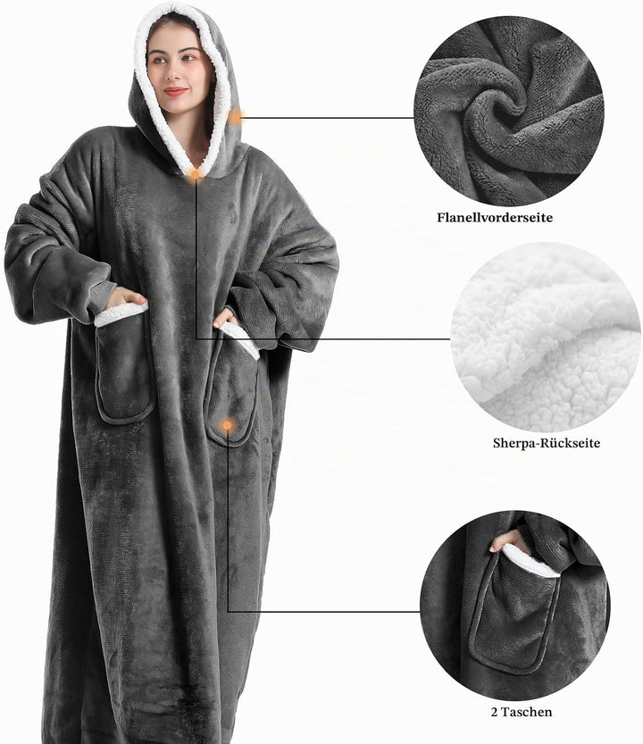 Emwwat Extra Lange Hoodie Decke, Übergrosse Sherpa Hoodie Decke für Damen und Herren, tragbare Decke