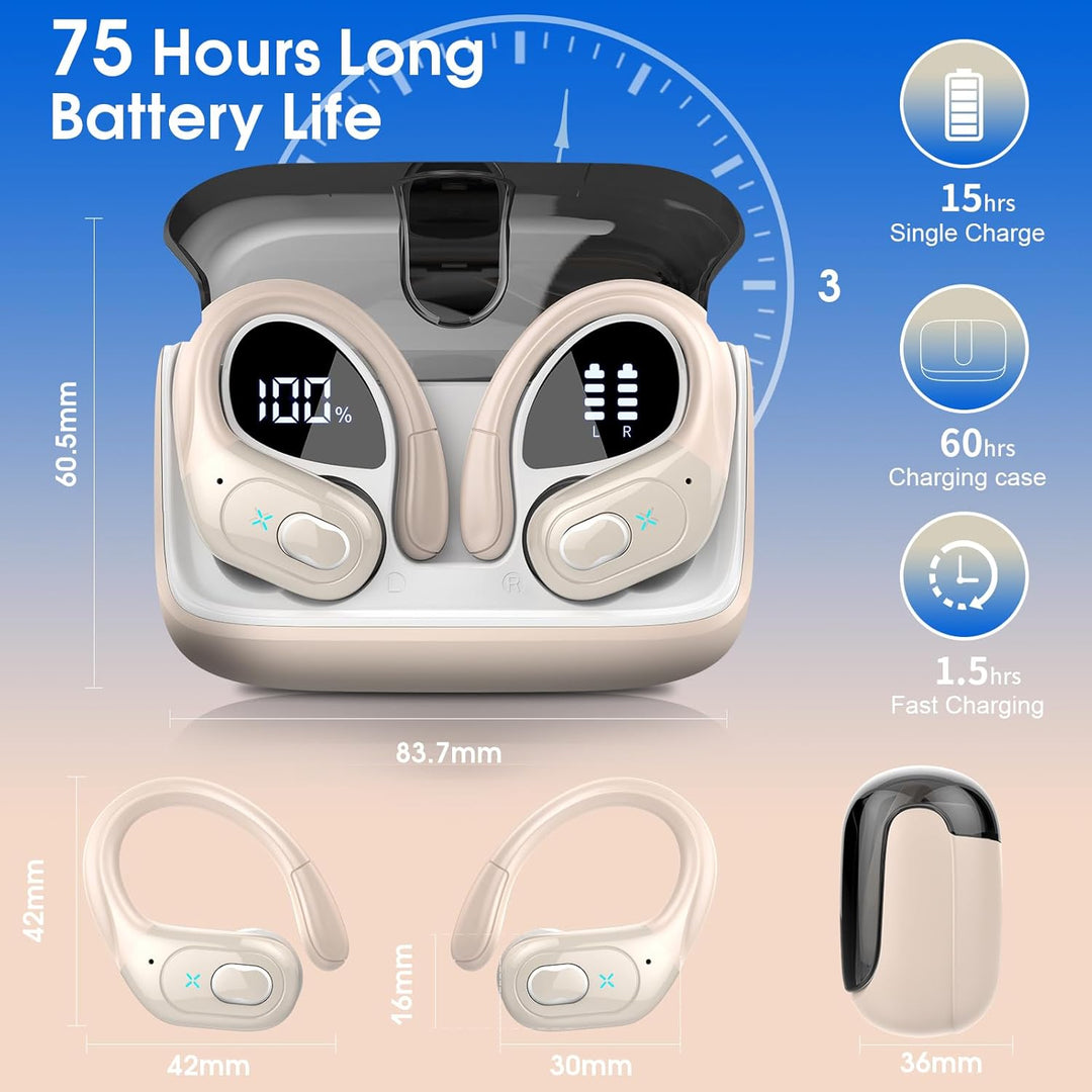 Aptkdoe In Ear Kopfhörer Kabellos Sport, Bluetooth 5.4 Kopfhörer mit ENC Mic, 75 Std Spielzeit, Anpa