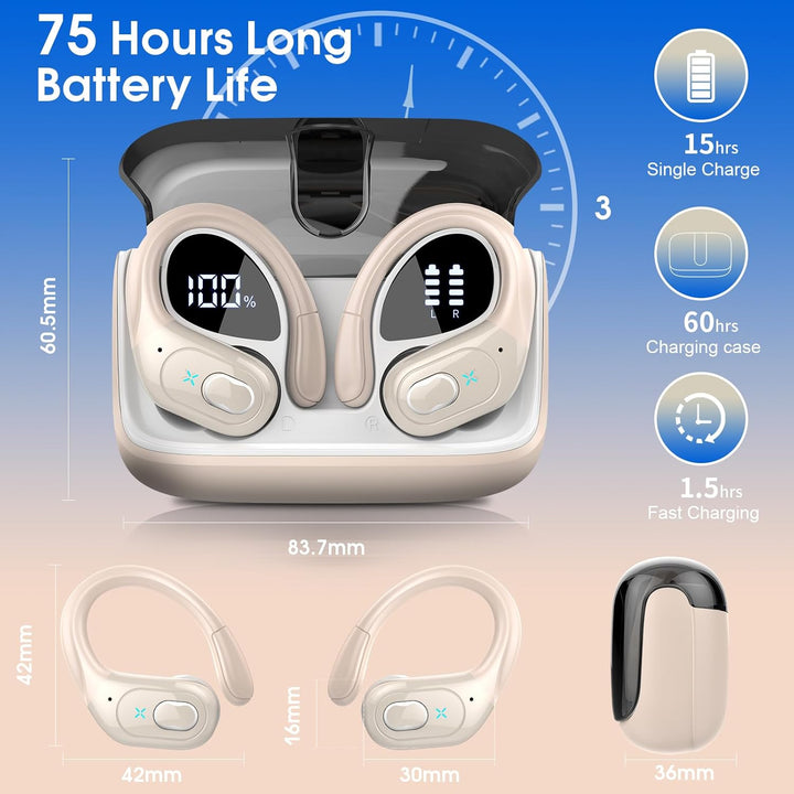 Aptkdoe In Ear Kopfhörer Kabellos Sport, Bluetooth 5.4 Kopfhörer mit ENC Mic, 75 Std Spielzeit, Anpa
