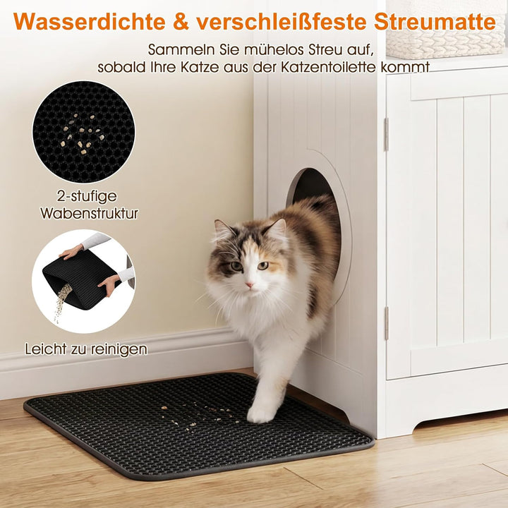COSTWAY Katzenklo Schrank, Katzenschrank mit Streumatte, 2 abschliessbaren Türen, Eingang & Fach, 3
