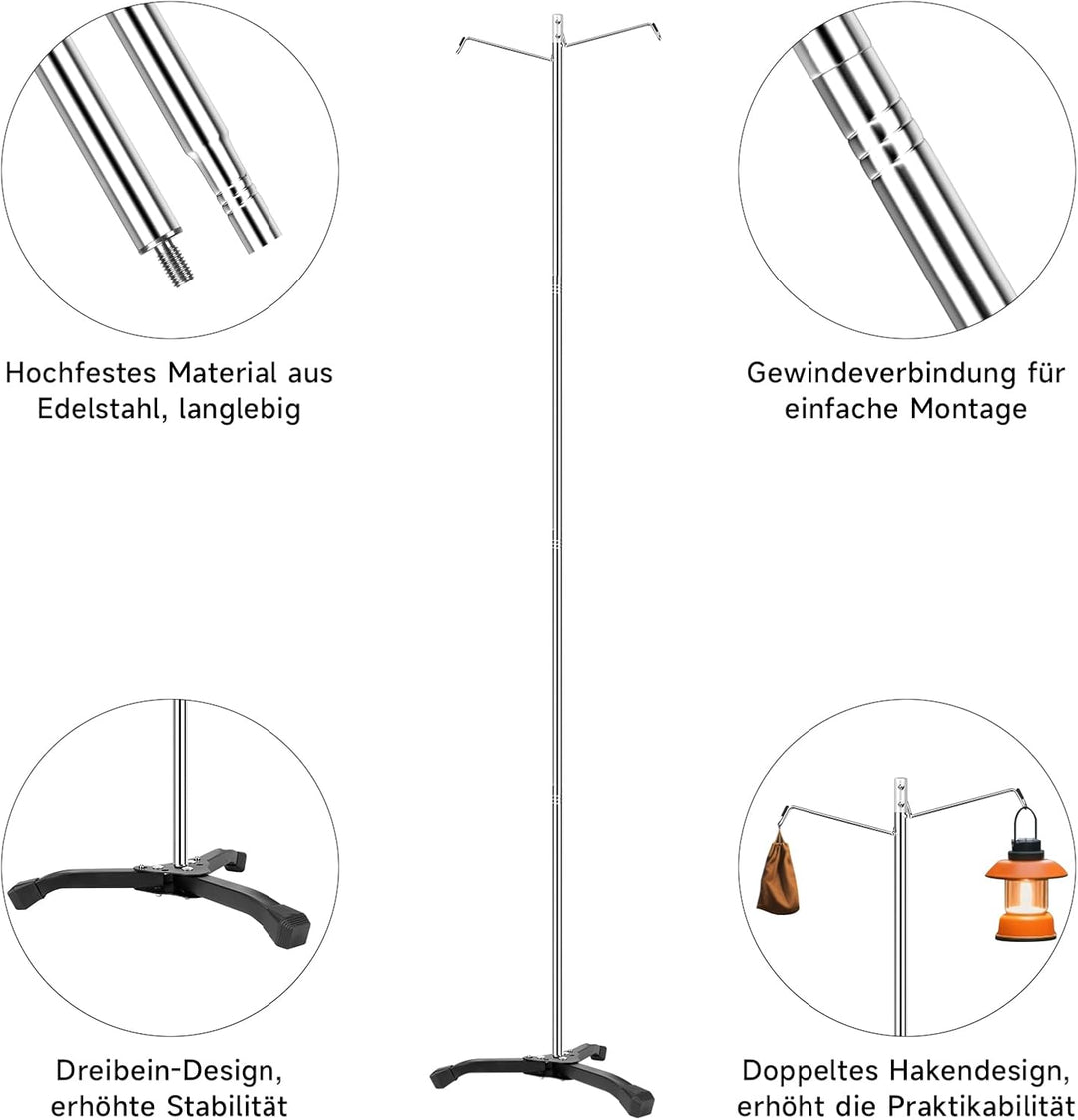 SAN LIKE Camping-Laternenständer mit Stativhalterung, Klappbarer Camping Lampenmast mit Haken, Tragb