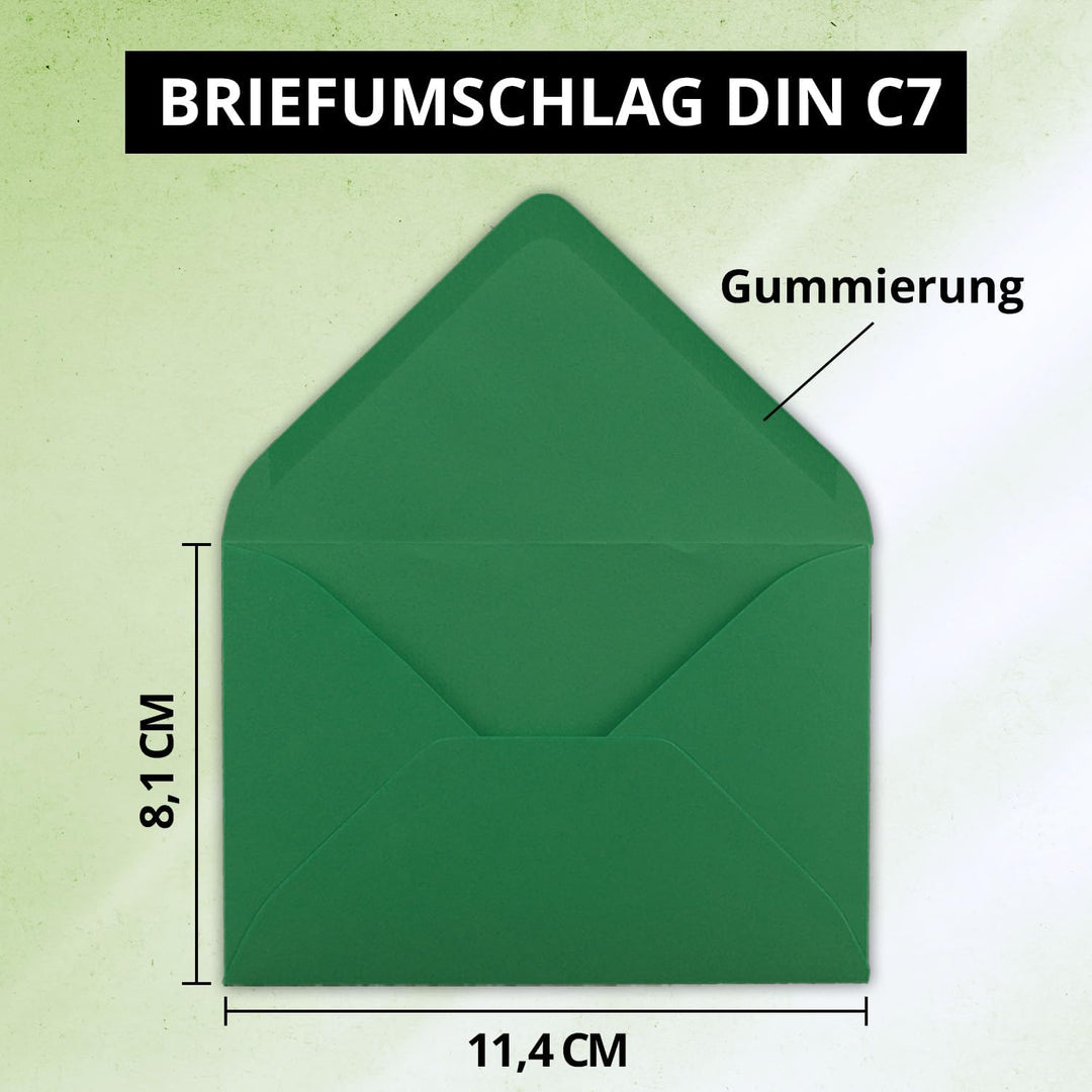 1000x kleine Umschläge in Grün DIN C7 8,1 x 11,4 cm mit Spitzklappe und Nassklebung in 80 g/m² - kle