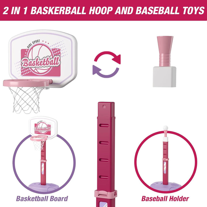HYES 2 in 1 Basketballkörbe Kinder und T Ball Set, Basketballkorb Ständer Outdoor Indoor Höhenverste