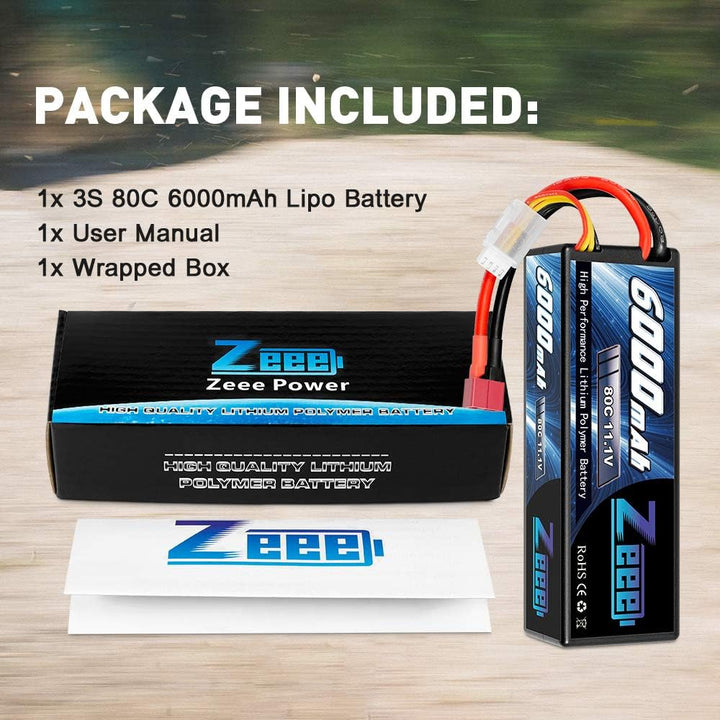 Zeee 3S Lipo Akku 11,1V 80C 6000mAh Hardcase Batterie mit T Stecker für RC Car RC Truck RC Auto Boot