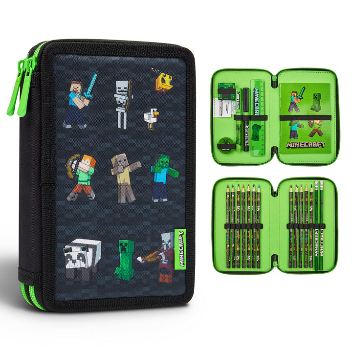 Minecraft Federmäppchen Jungen und Mädchen Mäppchen Gefüllt Creeper Federmappe mit Schreibwaren Game