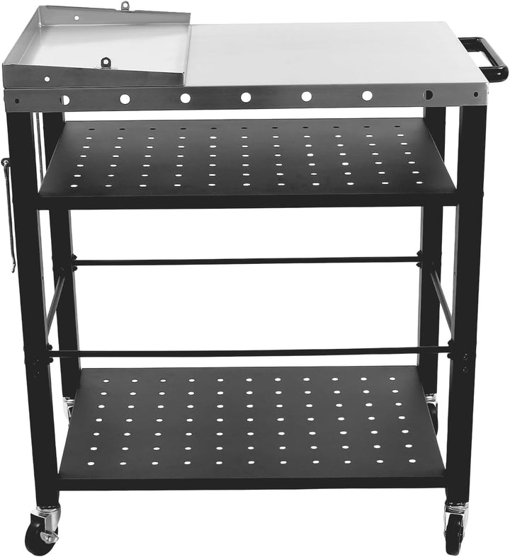 3-Etagen Servierwagen mit Klappbare Beistelltisch, Grilltisch Outdoor mit 4 Universal-Räder, Grillti