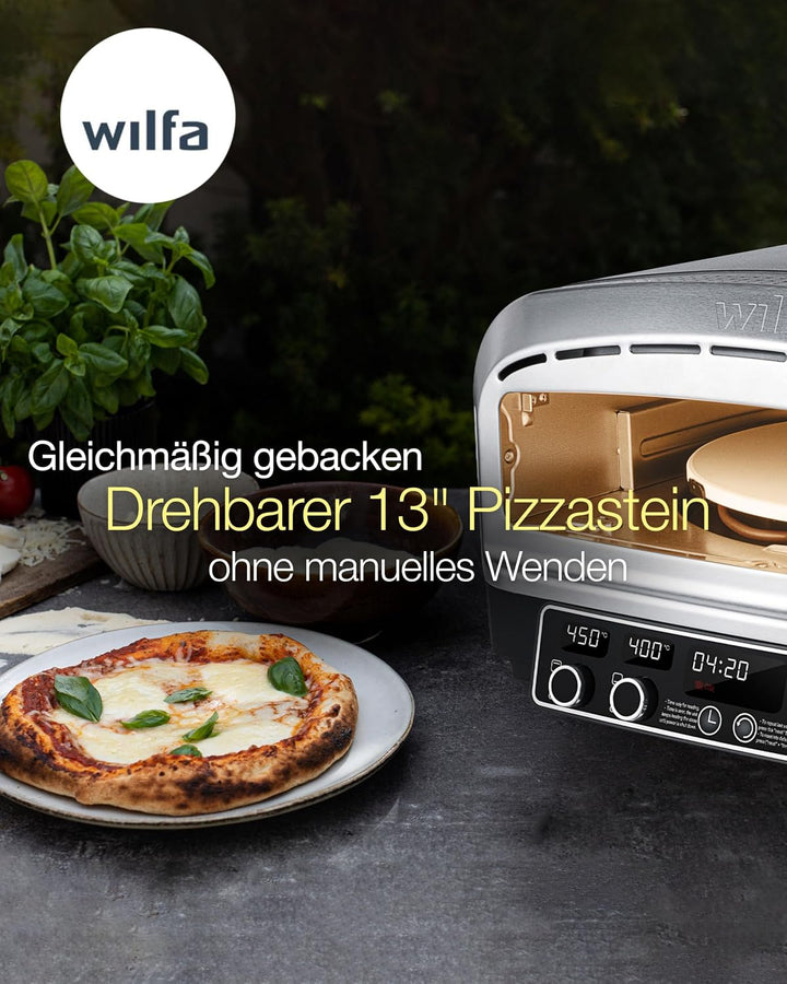 Wilfa CRUST Elektrischer Pizzaofen 2200W I Pizzaofen für bis zu 450 °C mit drehbarem 13" Pizzastein