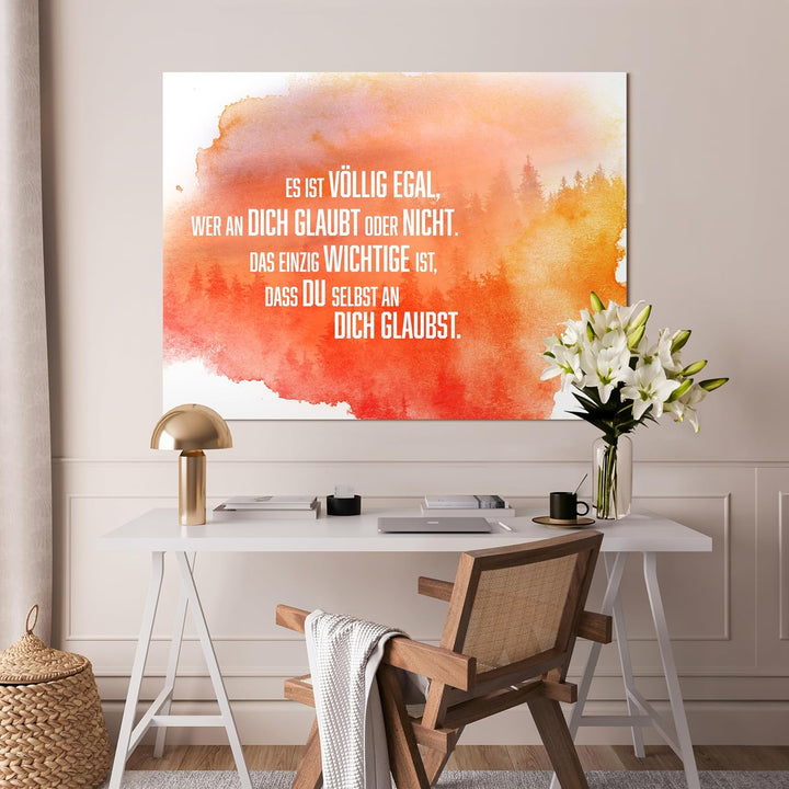 wandmotiv24 Motivations Motiv als Leinwandbild, 40x30cm, Querformat, Glaub an Dich selbst, Orange, A
