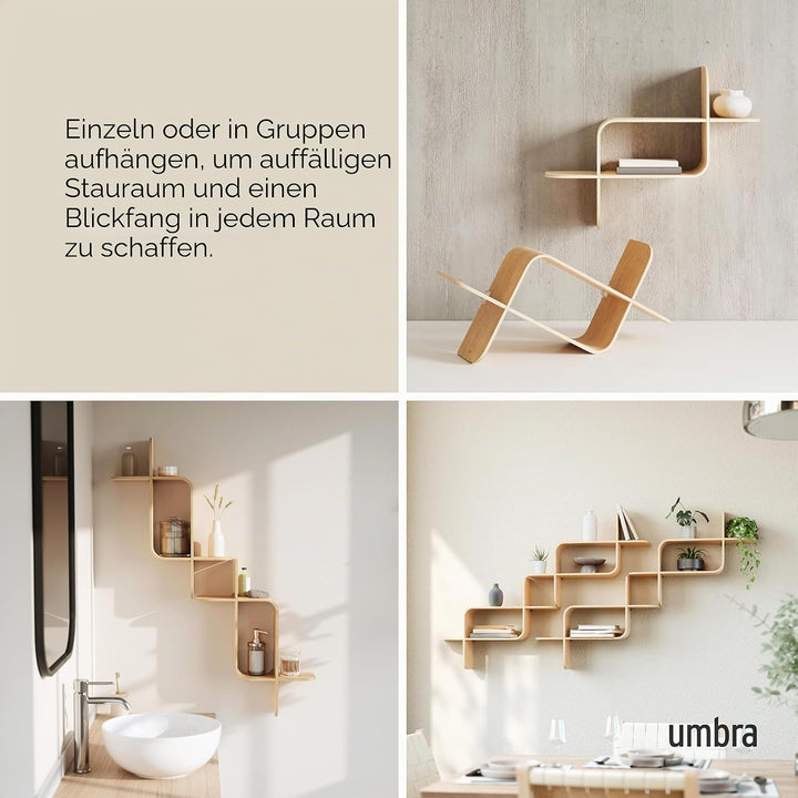 Umbra Montage Wandregal, Schweberegal aus Bugholz, Natur, Natur