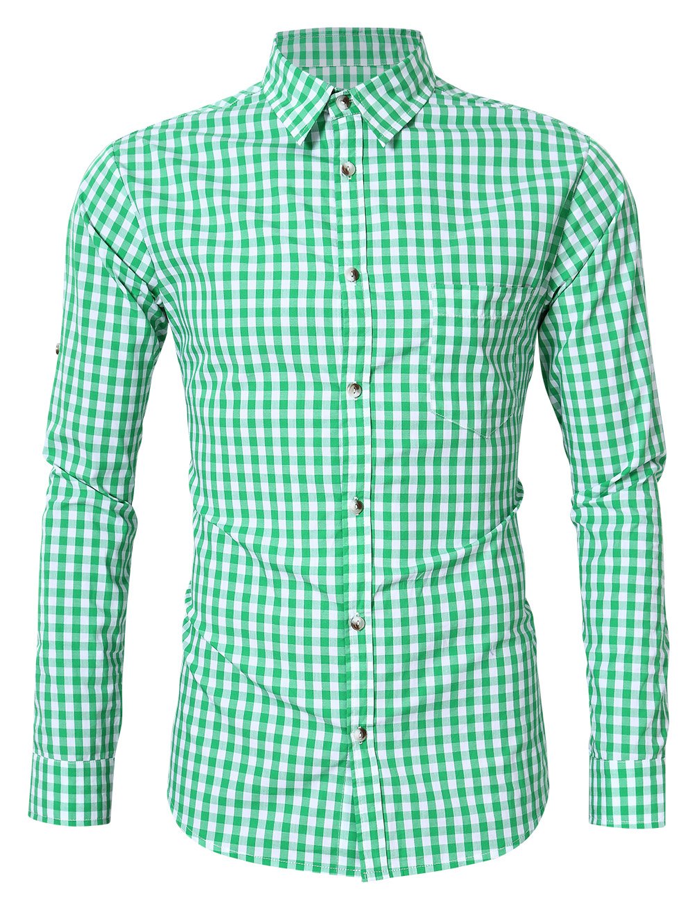 KOJOOIN Trachtenhemd Slim fit Herren kariert Hemd Freizeithemd Langarmhemd Hemd Bestickt Baumwolle -