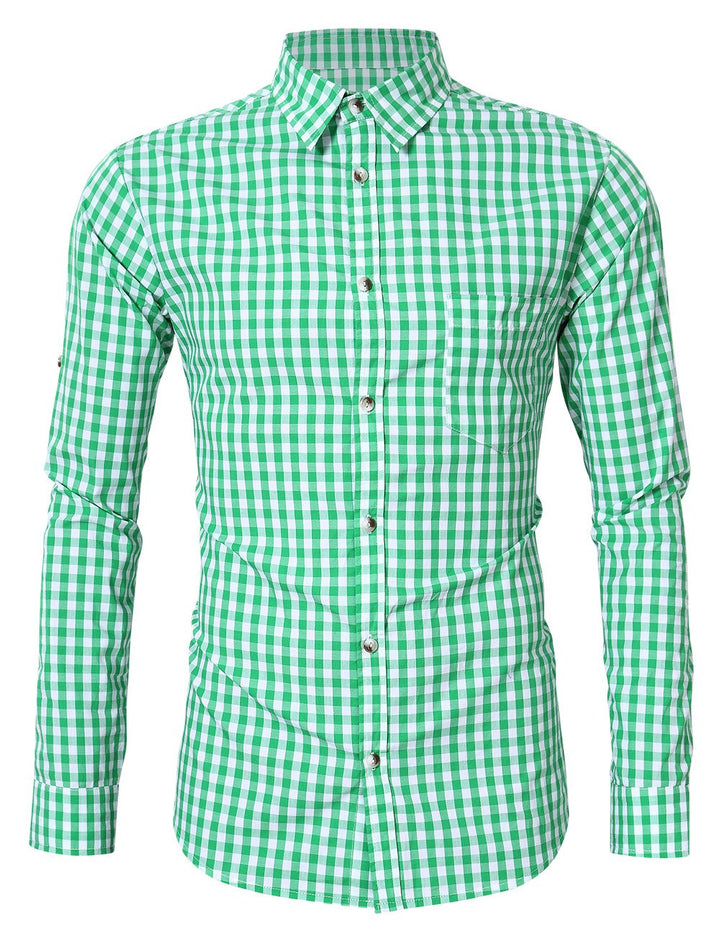 KOJOOIN Trachtenhemd Slim fit Herren kariert Hemd Freizeithemd Langarmhemd Hemd Bestickt Baumwolle -