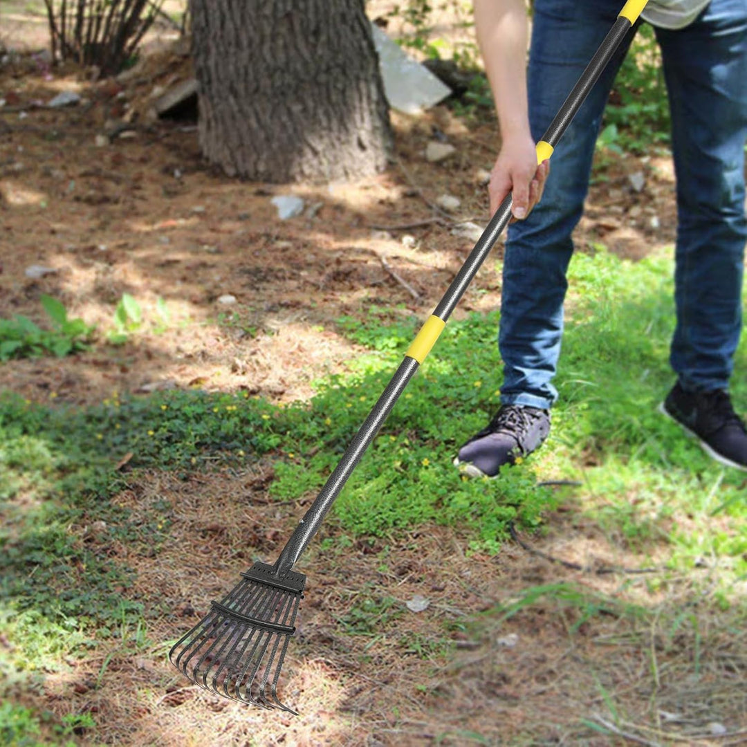 Rechen Garten, Laubrechen mit Stiel Metall mit 11 Zinken, 177 cm Einstellbar Gartenrechen mit Metall