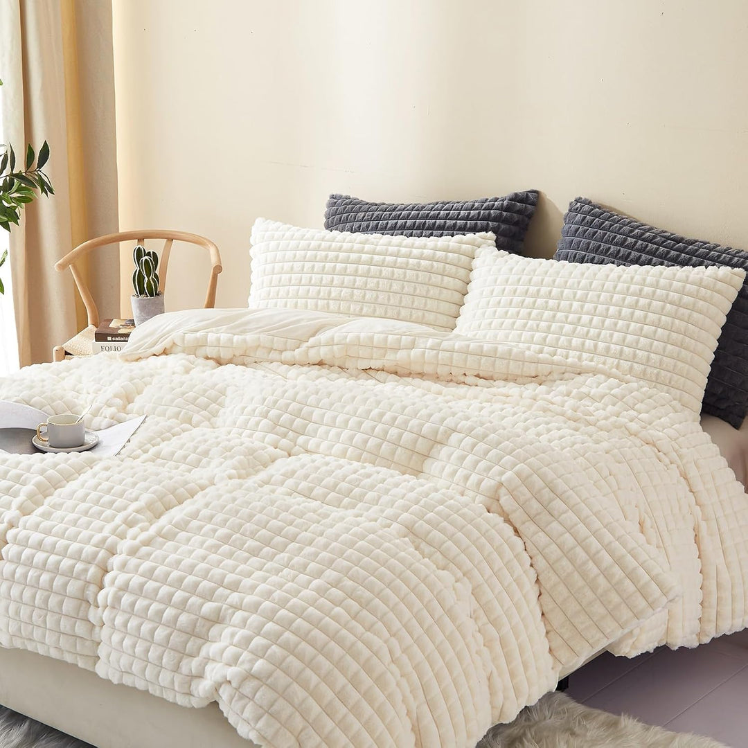 Freyamy Plüsch Bettwäsche 135x200 Beige Kunstfell Flauschig Winterbettwäsche Warme Flanell Fleece De