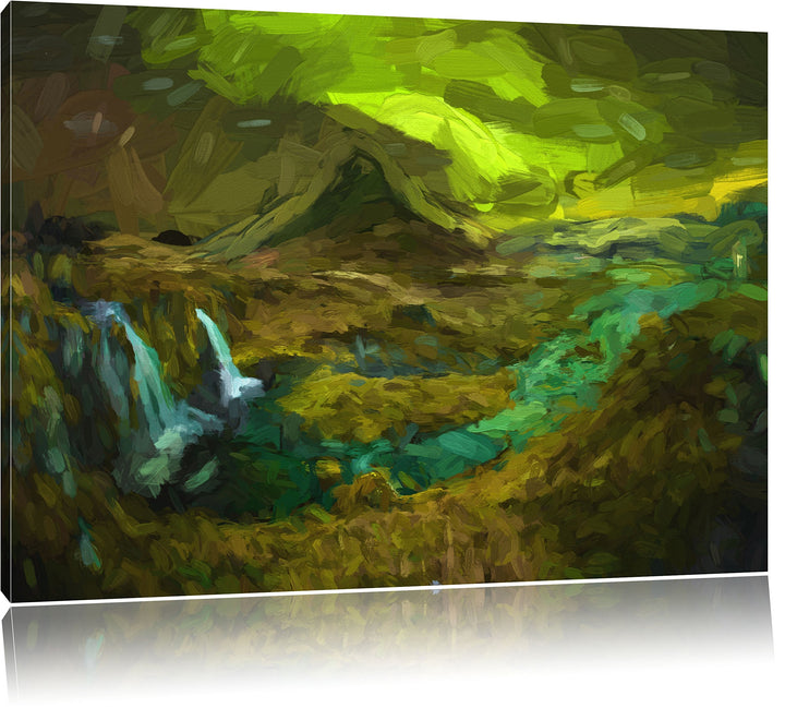 Pixxprint Kirkjufell Wasserfall als Leinwandbild/Grösse: 100x70 / Wandbild/Kunstdruck/fertig bespann