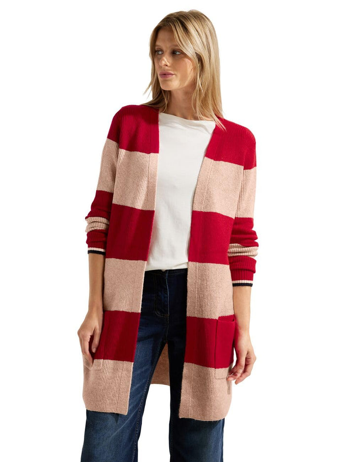 Cecil Damen TOS_Cosy Structured Block Stripe Strickjacke mit Blocksteifen XL Casual Red Melange, XL