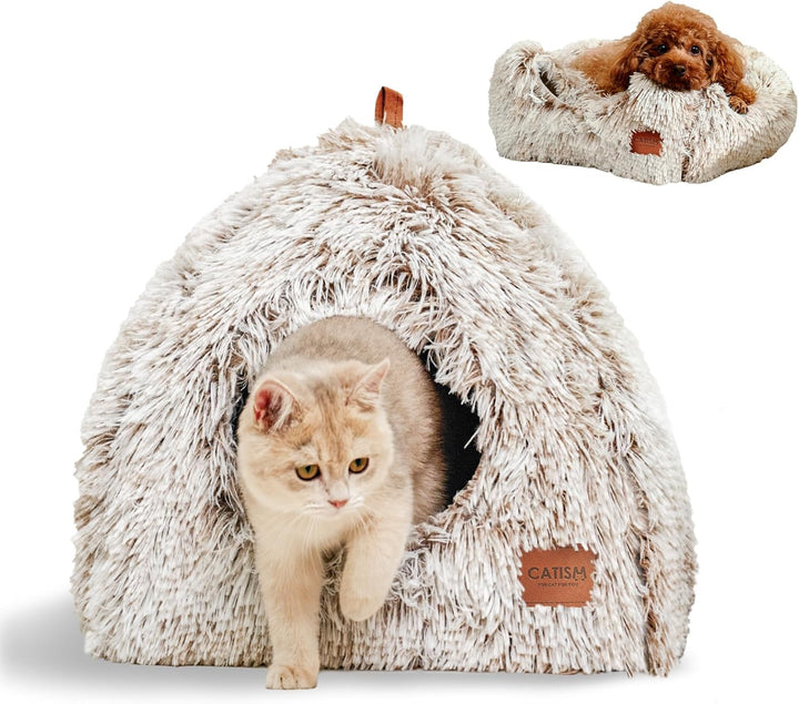 CATISM Katzenhöhle Katzenbett Katzenhaus Kuschelhöhle 45x45cm, 2 in 1 Faltbar Waschbar Bequemer Katz