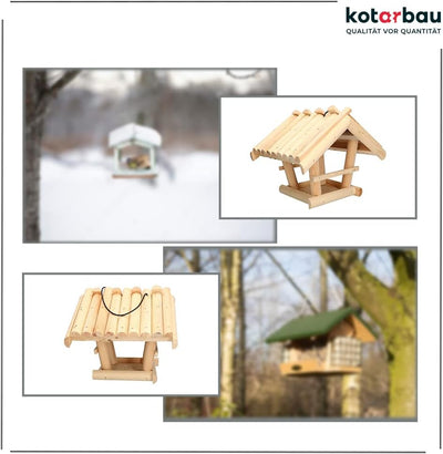 KOTARBAU® Holz Vogelfutterhaus Klein aus Natürlichem Holz Unlackiert zum Aufhängen + 0,5 kg Futter G