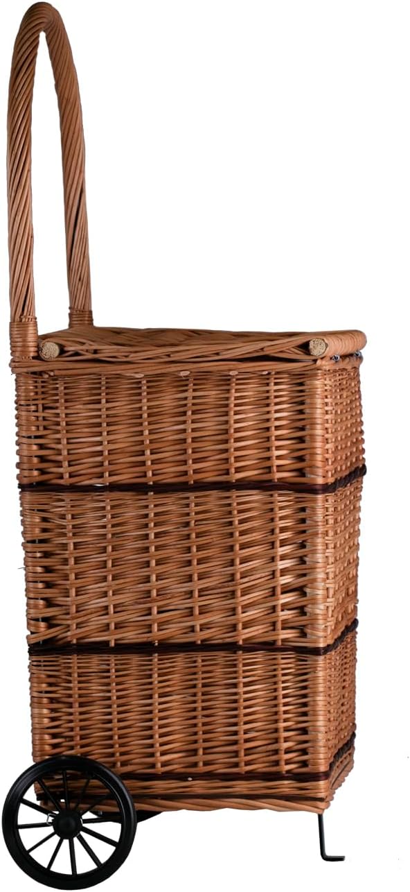 Kaminholzkorb auf Rollen Trolley fahrbar aus Vollweide Kaminkorb Halbrund Rollkorb aus Weide für Kam