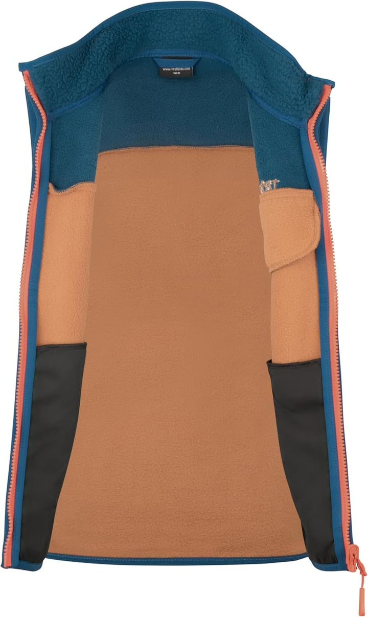 Trollkids Kinder Fleeceweste Hemsedal, 164 Almond/Madeira Blue/Deep Orange