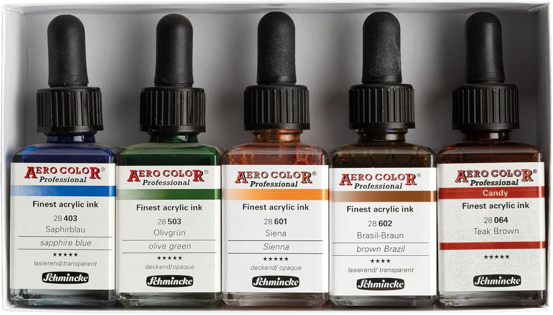 Schmincke - AERO COLOR® Professional, Kartonset mit 5 x 28 ml, 81 716 097, feinst-flüssige, farbstar