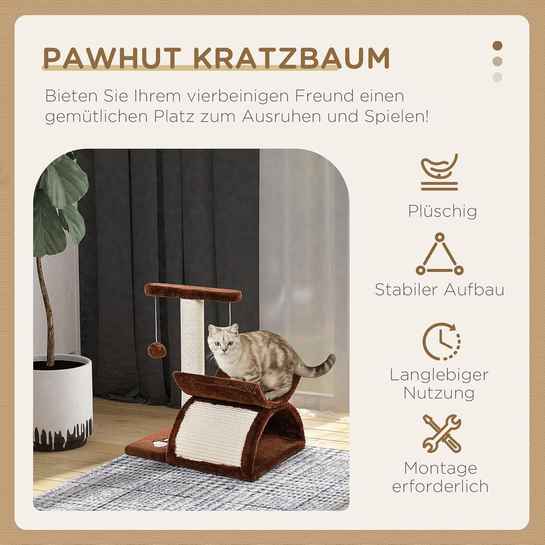 PawHut Katzenbaum Spielbaum Katzenkratzbaum Kratzbaum Katzen mit Ball Braun L40 x B30 x H43 cm Braun