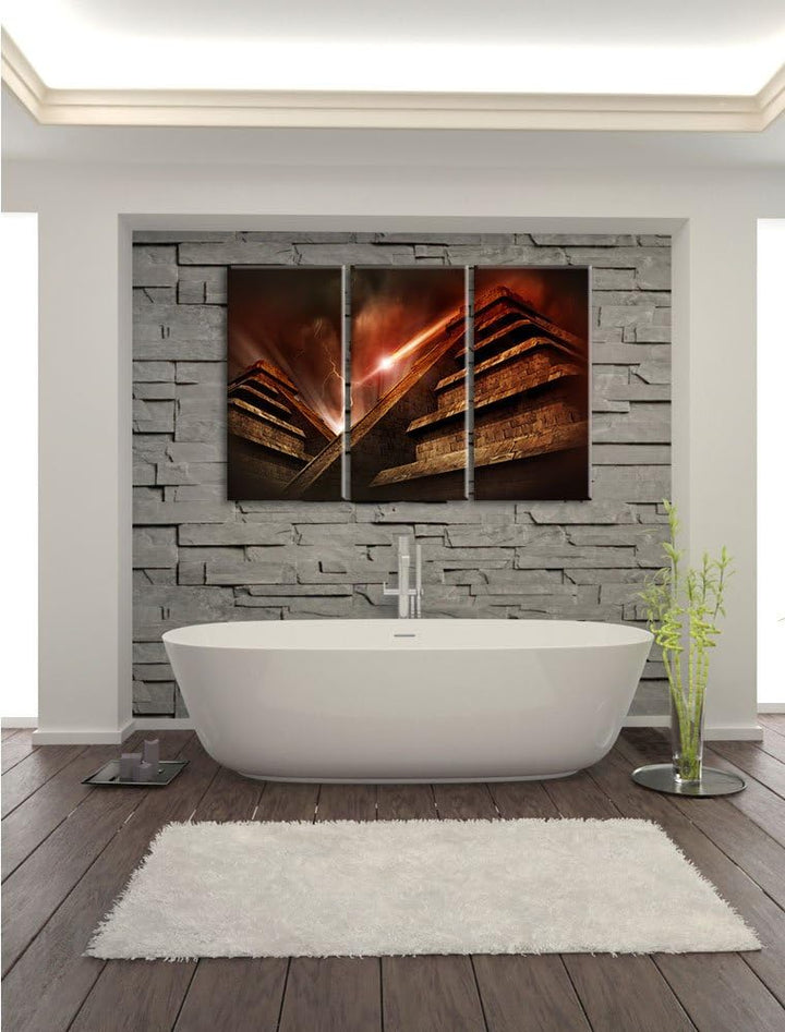 Pixxprint Majatempel bei Gewitter 3-Teiler Leinwandbild 120x80 Bild auf Leinwand