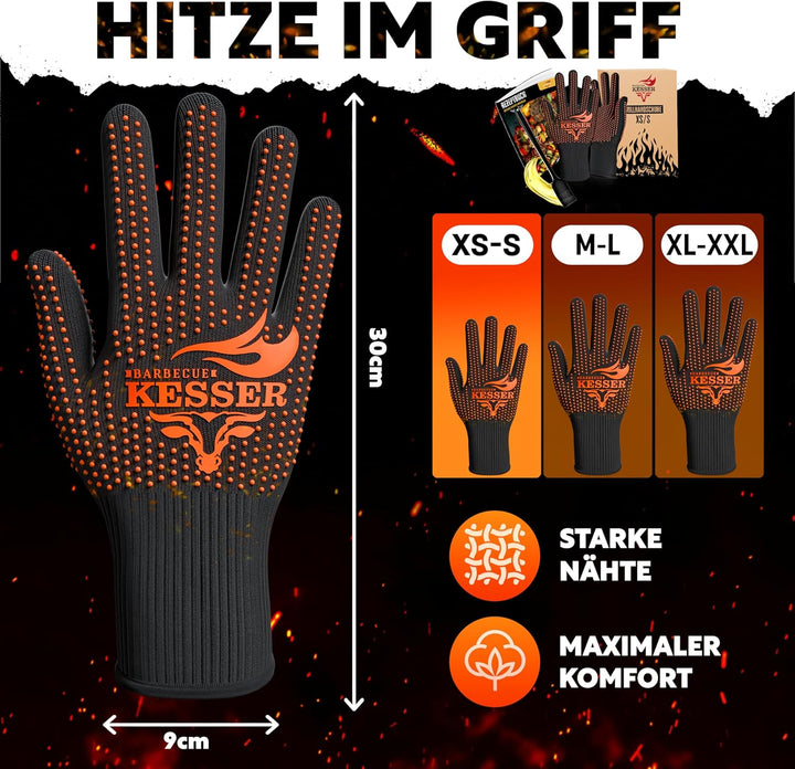 KESSER® Grillhandschuhe hitzebeständig bis 500° XXL | Ofenhandschuhe Atmungsaktiv & mit rutschfestem