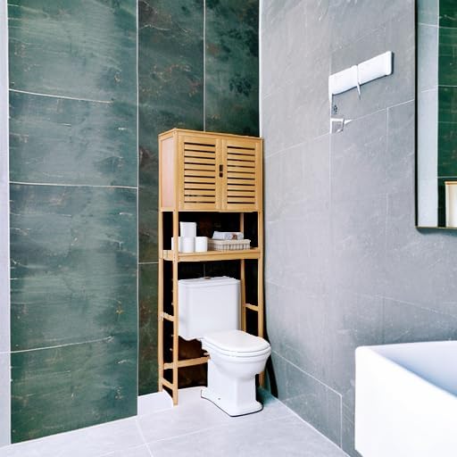 SMIBUY Bad Lagerung Regal mit Schrank, Bambus über die Toilette Veranstalter Rack, freistehende Toil