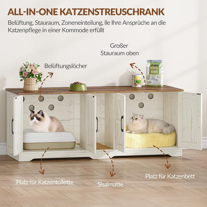 Katzenklo Schrank für 2 Katzen, Katzenklo Versteckt Schrank Möbel, Katzenhaus Holz Beistelltisch mit