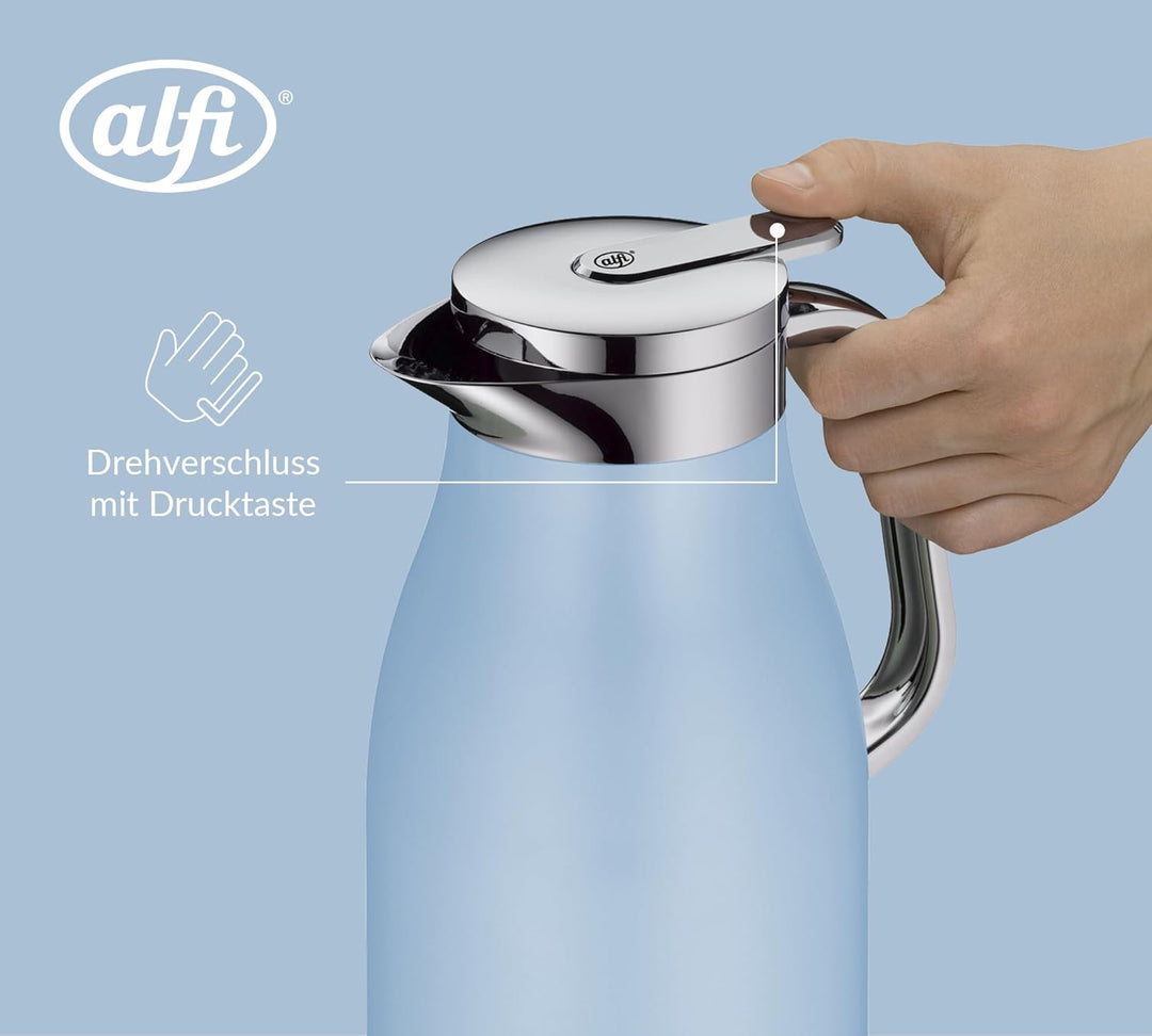 alfi SKYLINE 1,0l, pastel water, Edelstahl-Isolierkanne mit hygienischem Hartglaseinsatz, Drehversch
