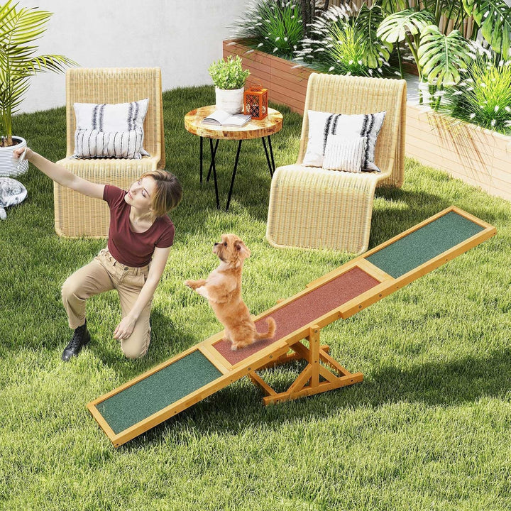 GOPLUS Hundewippe Holz, Hunde Agility Wippe mit rutschfesten Asphaltfilzplatten, Trainingsgerät zur