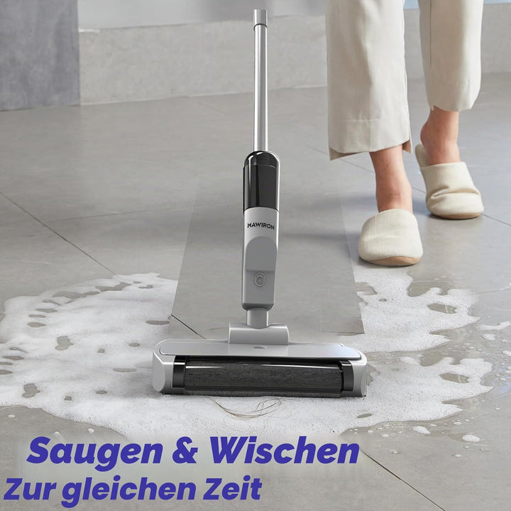 Wischsauger Kabellos mit Akku, Elektrisch Nass Trockensauger mit Wischfunktion, USB Aufladbar, Boden
