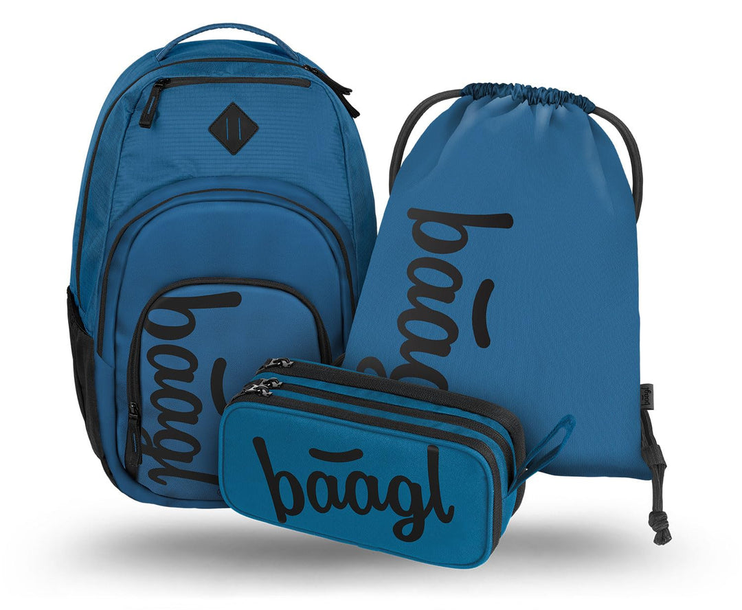 Baagl Schulrucksack Set 3 Teilig, Ergonomischer Grosser Rucksack mit Kühlfach für Jungen Mädchen Tee