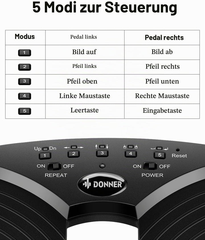 Donner Wireless Page Turner Pedal, wiederaufladbare Musik Page Turner Fusspedal für Tablets Telefon,