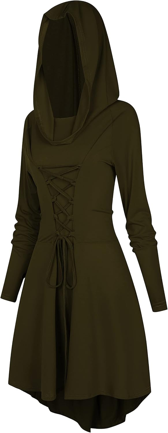 TSIRNK Gothic Kleid Damen,Mittelalter Kleidung Damen,Halloween Kostüm,Renaissance Mit Kapuze Kleid f