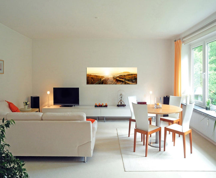 Augenblicke Wandbilder Leinwandbild als Panorama in 150x50cm Dünen Strand Sonnenuntergang Meerblick