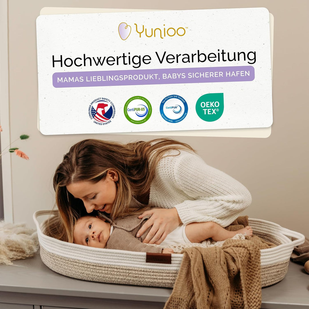 Yunioo Baby-Wickelkorb mit extra Reise-Windelunterlage, Schaumstoff-Wickelunterlage und wasserabweis
